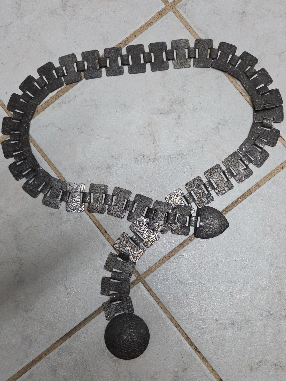 Vintage 1971 Sarah CovCamelot Belt Pewter Silver Tone Brutalist Link Boho 38"